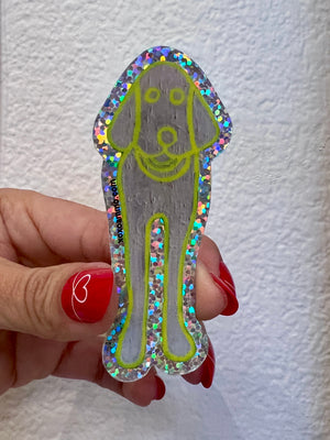Border Dog: Buñuel The Labradoodle Glitter Sticker by Andrea Muñoz Martinez of XOXO AMMO