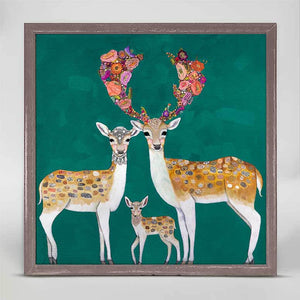 Fallow Deer Family Mini Framed Canvas in Green by Eli Halpin