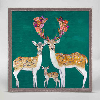 Fallow Deer Family Mini Framed Canvas in Green by Eli Halpin