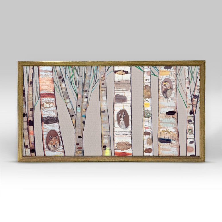 Birch Trees and Friends Mini Framed Canvas Print by Eli Halpin