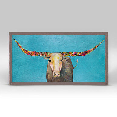 Swinging Tail Longhorn Mini Framed Canvas Print by Eli Halpin