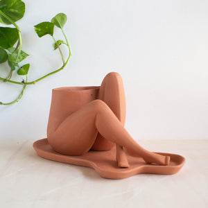 Crossed Leggy Planter w/ Drip Tray by Kate Muvceski - Cactus Clayworks