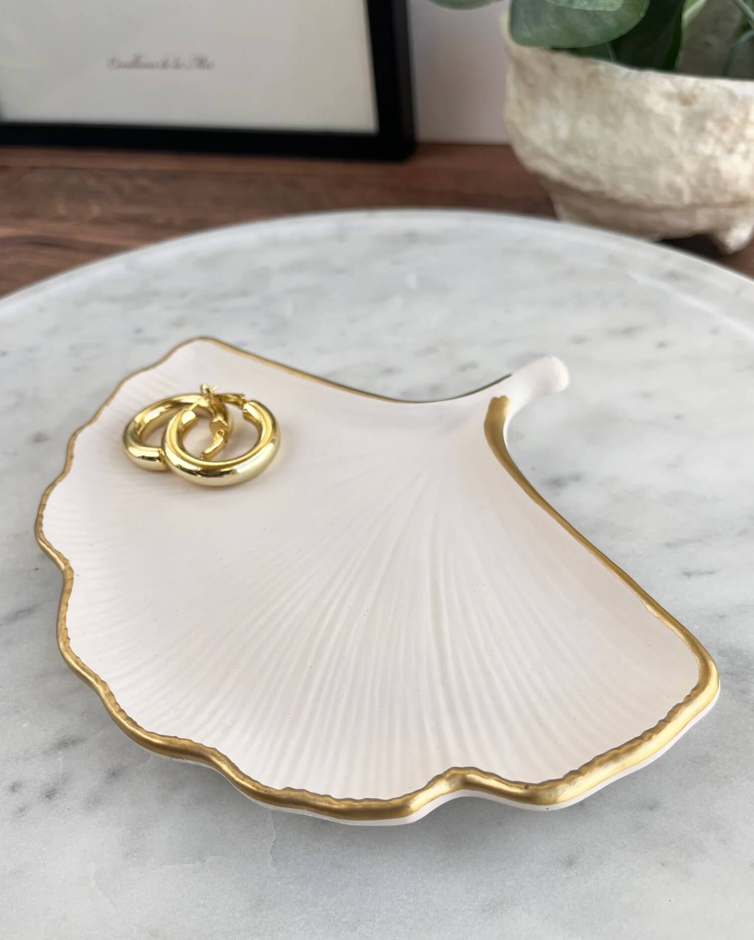 Gold Rimmed Gingko Dish by Hello Housewares