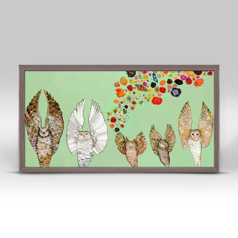 Owl Ballet Troupe Mini Framed Canvas Print by Eli Halpin