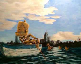 Boston Bot -Robots in Rowboats by Lauren Briere + Paper Print