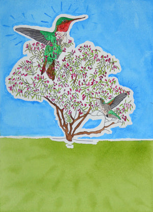 El Mimbre Y Los Colibris/Desert Willow &amp; Ruby-Throated Hummingbirds by Andrea Muñoz Martinez of XOXO AMMO