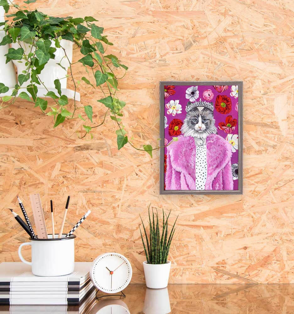 Queen Kitty Mini Framed Canvas Print by Stationery Bakery