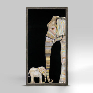 Elephant Baby and Mama Mini Framed Canvas Print by Eli Halpin