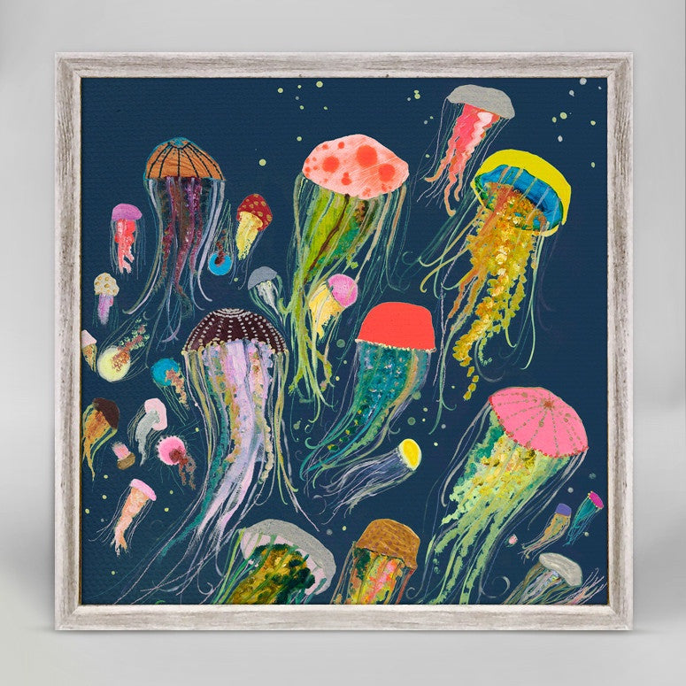 Floating Jellyfish Indigo Mini Framed Canvas Print by Eli Halpin