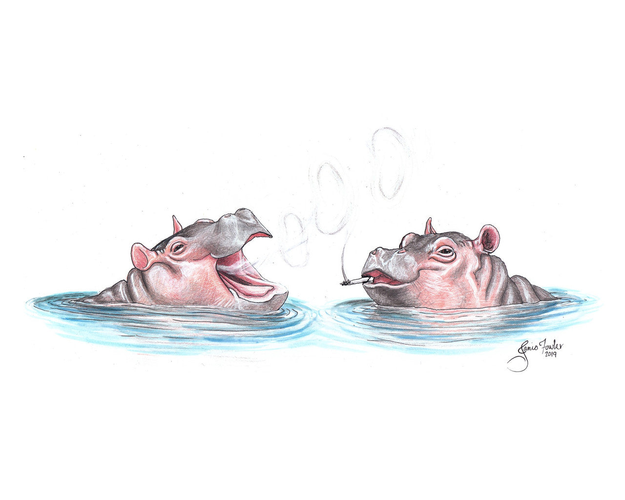 Smoking 'Potamuses Print by Janis Fowler