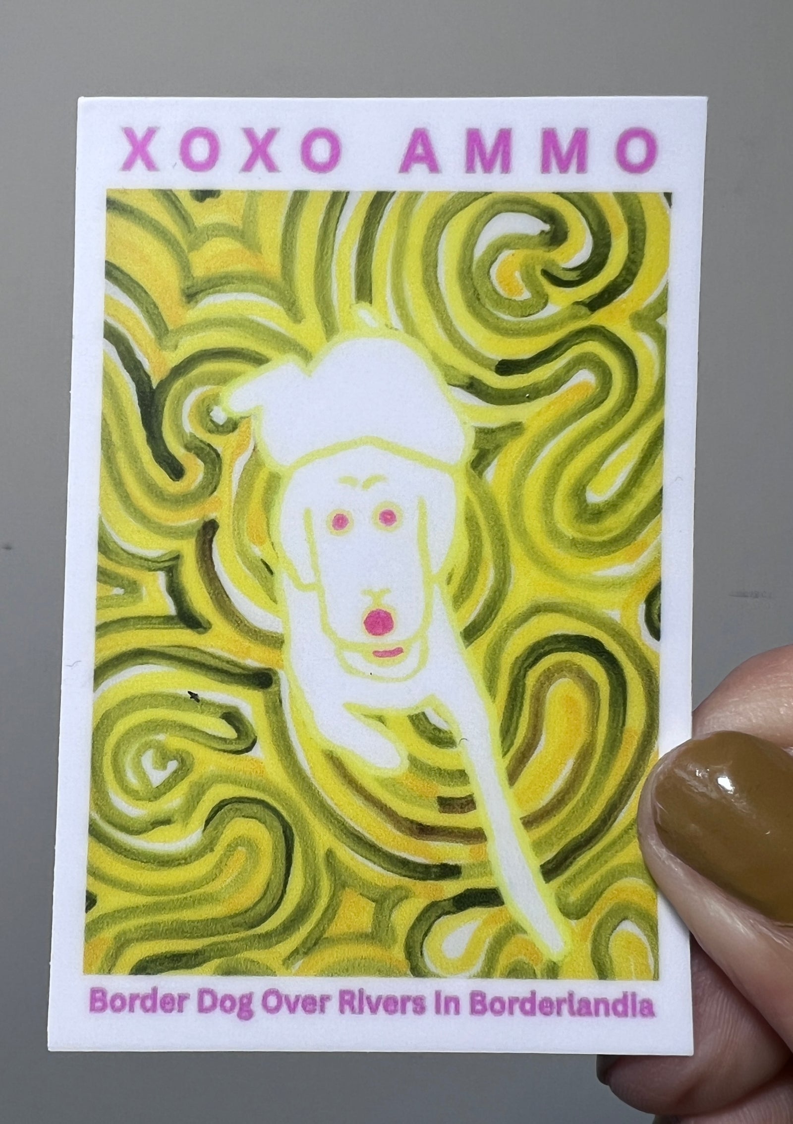 Border Dog Over Rivers In Borderlandia Sticker by Andrea Muñoz Martinez of XOXO AMMO