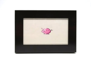 Pig Print by Elisa Wikey - Framed paper print. Are you an ant? Or do you live in a very small house? Or perhaps you just like charming tiny things? Hurray, finally something that fits your lifestyle! This is a 2.5"x3.5" tiny framed thing, the tiniest and framiest of all the things. Comes with instructions and a Tiny Certificate of Authenticity.