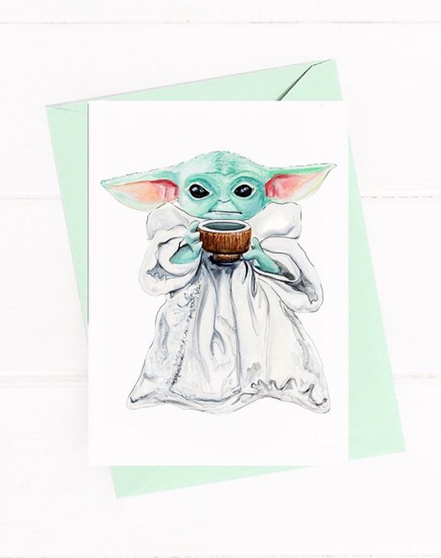 Baby Yoda Greeting Cards by Emily Mercedes