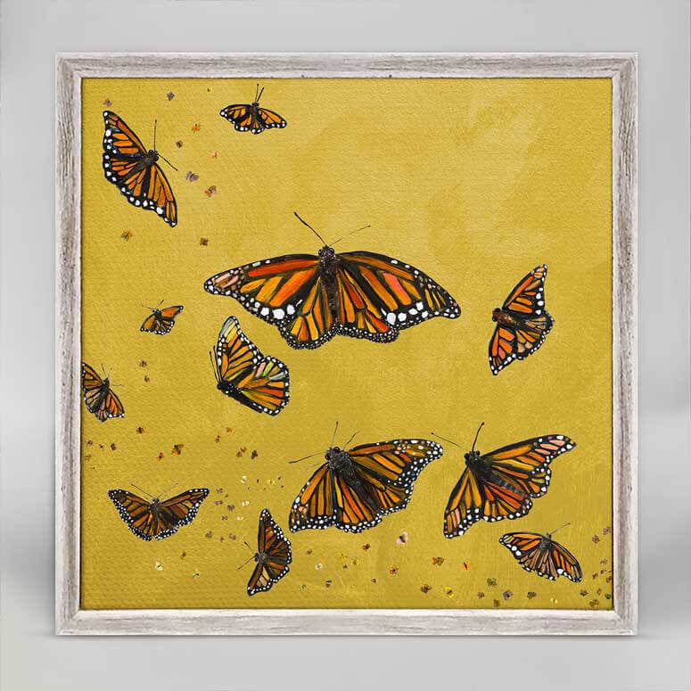 Monarchs on Gold by Eli Halpin - Austin Tx Artist! Mini Framed Canvas Print