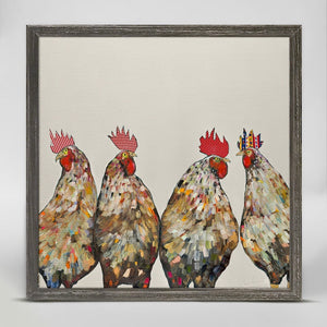 Roosters on Cream Mini Framed Canvas Print by Eli Halpin