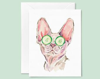 Sphynx Spa Cat Greeting Card by Kathyphantastic