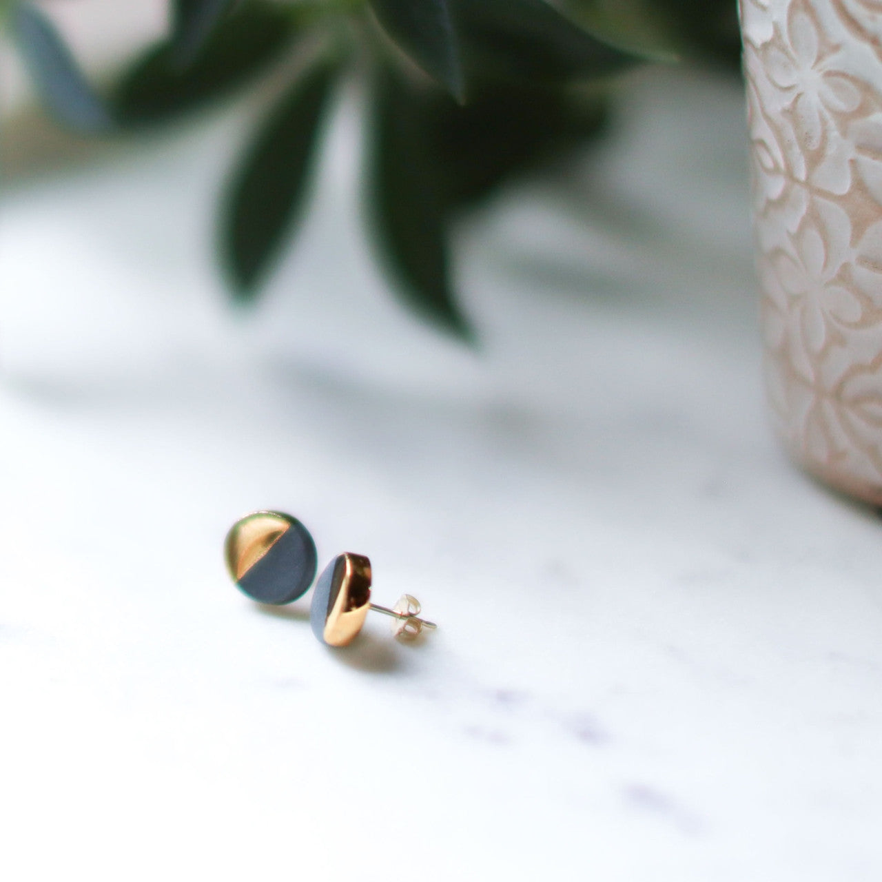 Grey & Gold Stud Earrings - Barcelona Inspirada by Remnant Studios