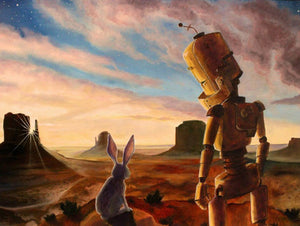 Jack Rabbit Bot - Robots in Rowboats by Lauren Briere + Print on Wood "Brick"