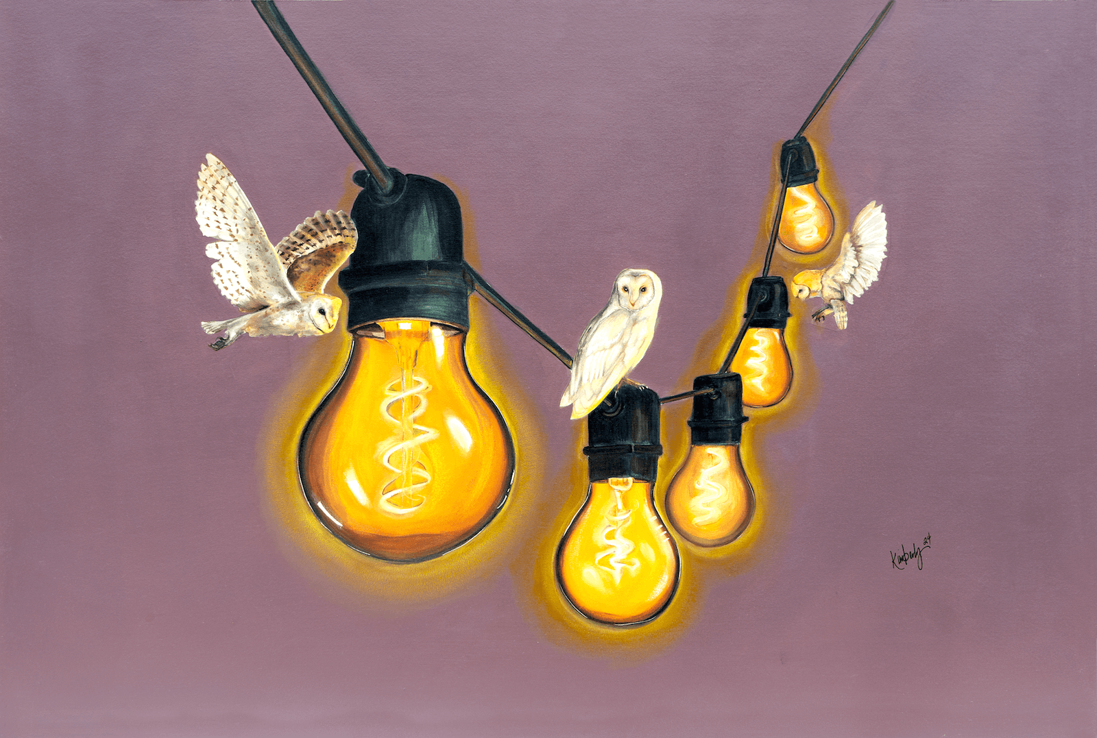 Illuminated Owls Print by Kimberly Berriochoa