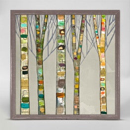 Birch Trees in Silver Mini Framed Canvas Print by Eli Halpin