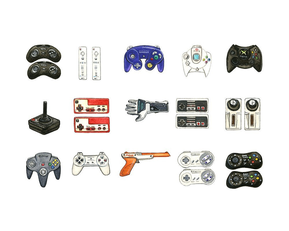 Gaming Controllers Print by Emily Mercedes