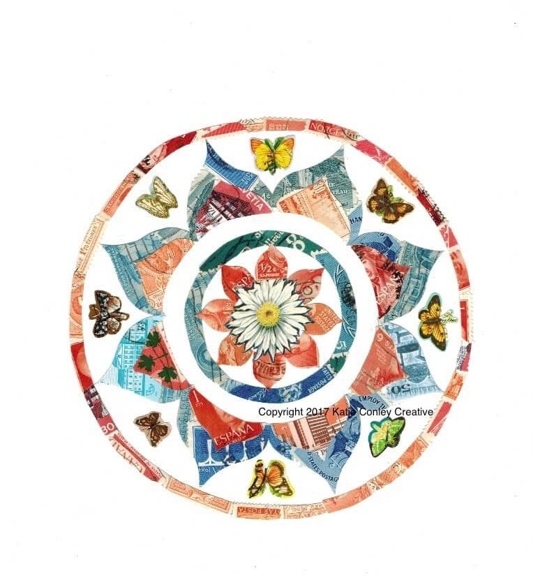 Mandala - Postage Stamp Collage Print by Katie Conley