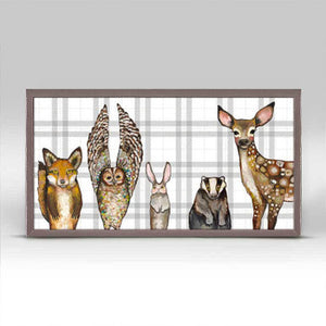 Forest Animals on Plaid Mini Framed Canvas Print by Eli Halpin