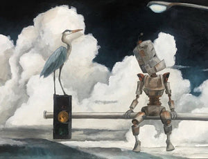 Streetlight Bot -Robots in Rowboats by Lauren Briere + Paper Print