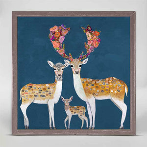 Fallow Deer Family Mini Framed Canvas in Blue by Eli Halpin