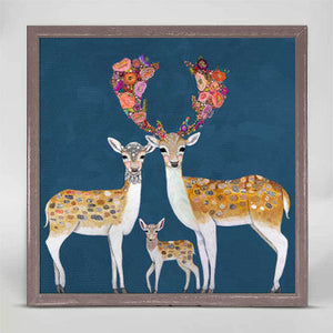 Fallow Deer Family Mini Framed Canvas in Blue by Eli Halpin