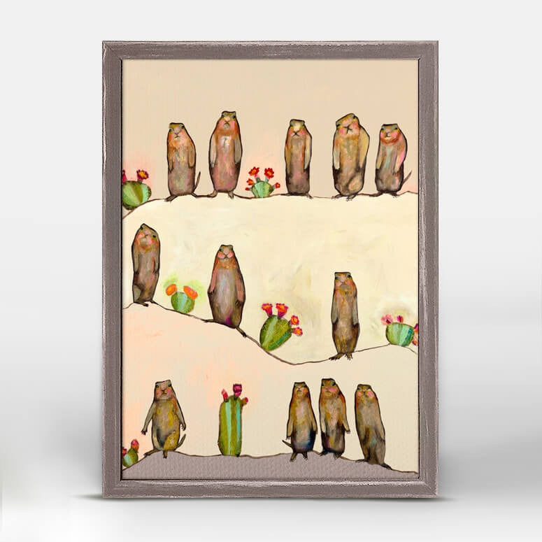 Prairie Dogs on Cream Mini Framed Canvas Print by Eli Halpin