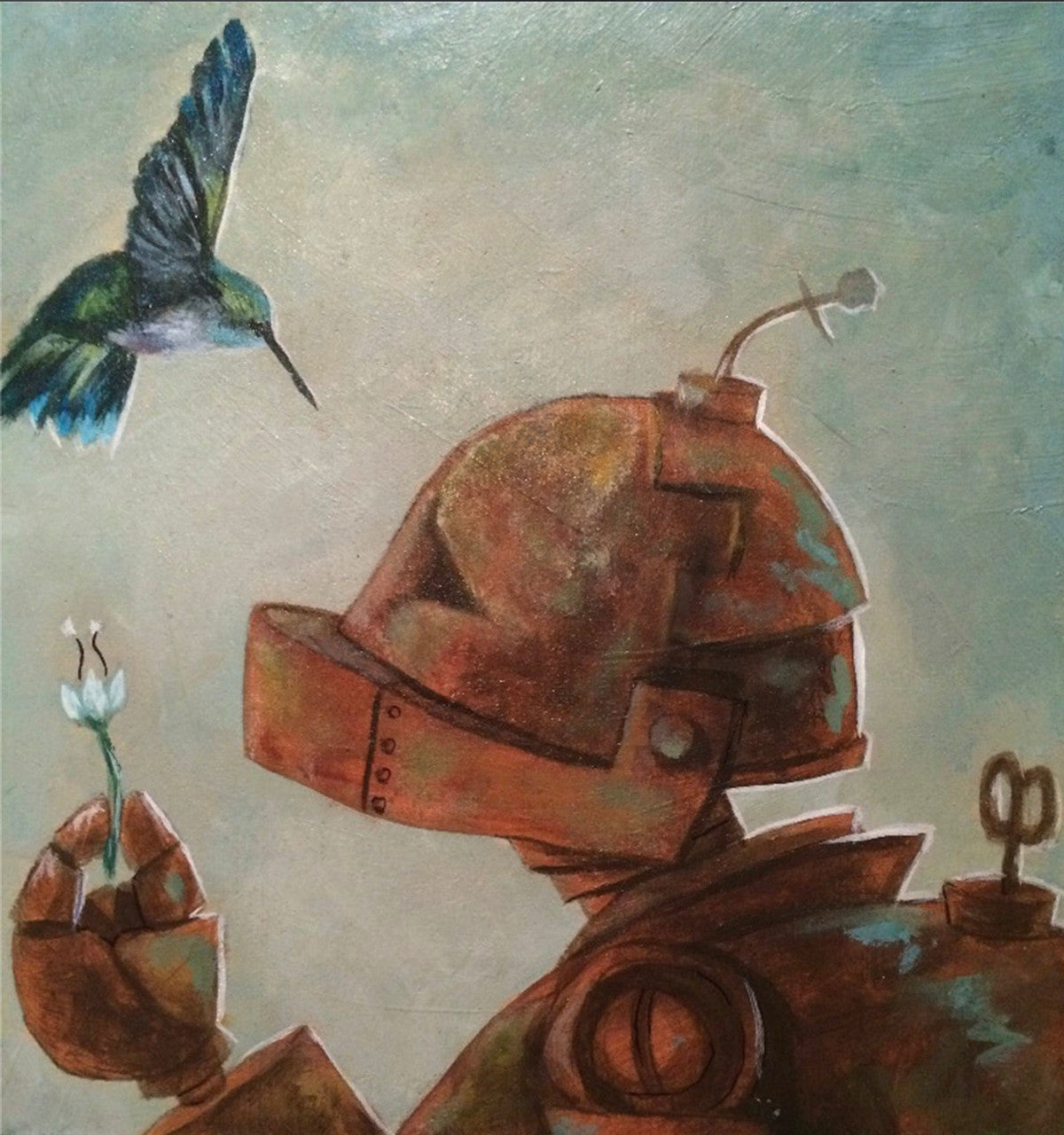 Hummingbot -Robots in Rowboats by Lauren Briere + Print on Wood Panel