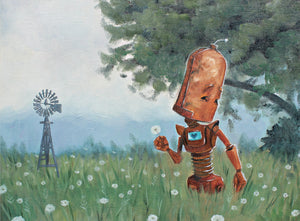 Meadow Bot - Robots in Rowboats by Lauren Briere + Print on Wood "Brick"