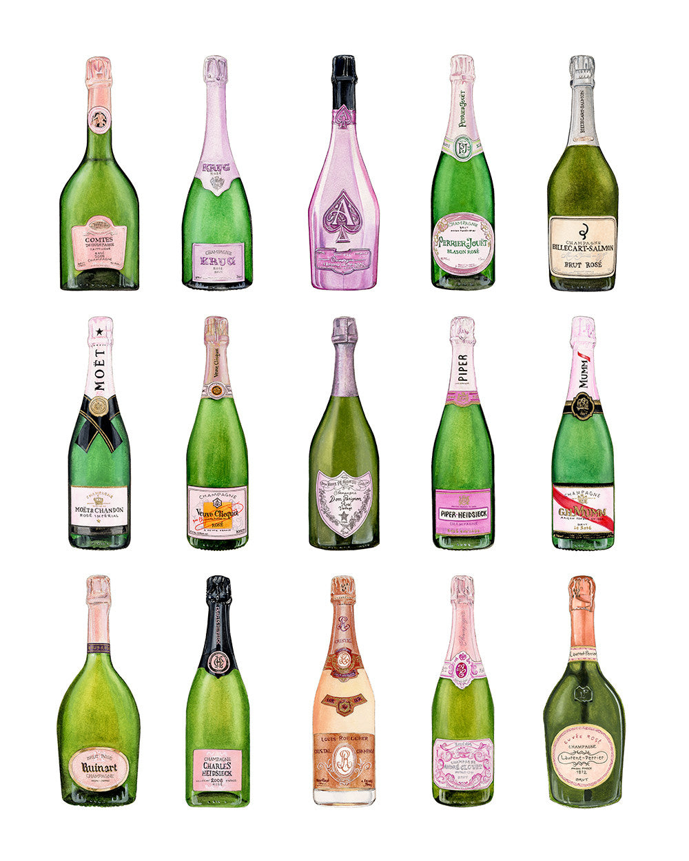 Rosé Champagne Collection Print by Emily Mercedes