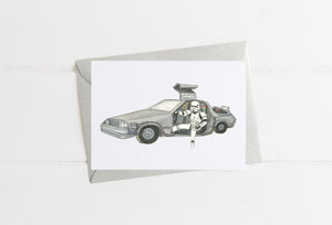 Storm Trooper and The Delorean Card by Emily Mercedes