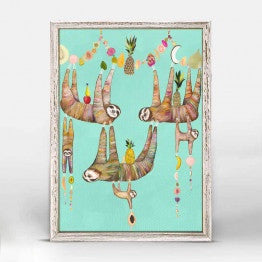 Sloth Family's Fruit Basket Aqua Mini Framed Canvas Print by Eli Halpin