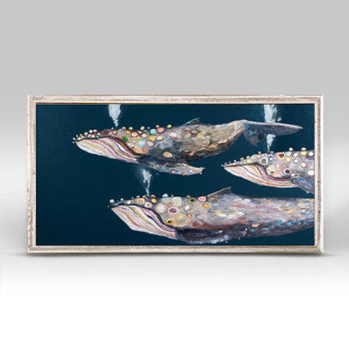 Humpback Whale Pod on Indigo Mini Framed Canvas Print by Eli Halpin