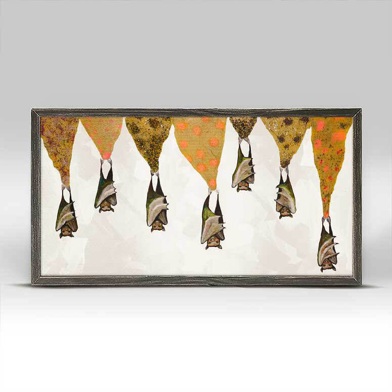 Bats on Sparkly Stalactites - Cream Mini Framed Canvas Print by Eli Halpin + Rustic Natural Frame