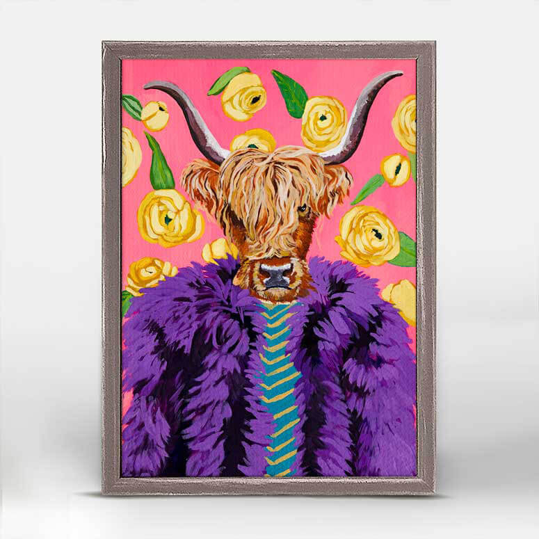 Diva Cow Mini Framed Canvas Print by Stationery Bakery