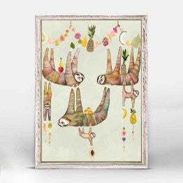 Sloth Family's Fruit Basket Mini Framed Canvas Print by Eli Halpin