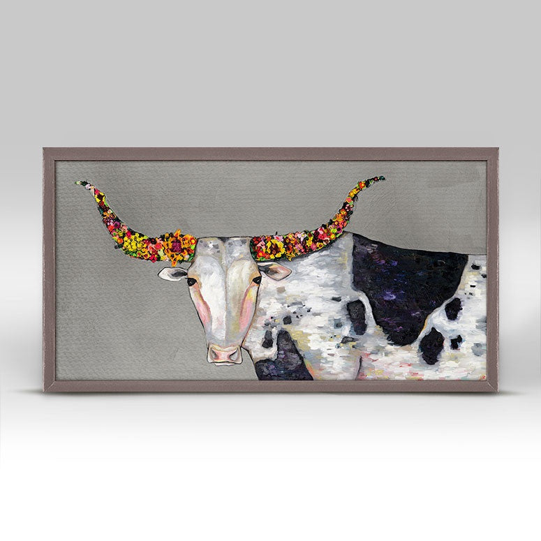 Longhorn Blooms Mini Framed Canvas Print by Eli Halpin