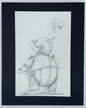 Aquarium Bot Sketch - Original Art - Robots in Rowboats by Lauren Briere