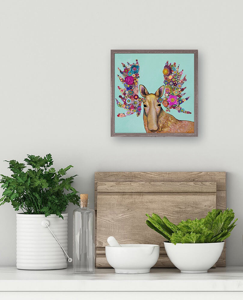 Blooming Moose  Mini Framed Canvas Print by Eli Halpin