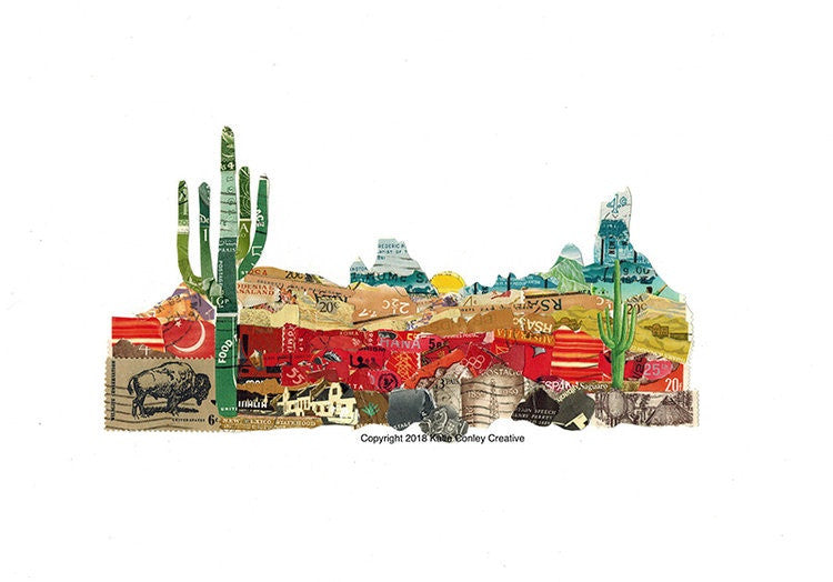 Southwest Postage Stamp Collage Print + 11" x 14" by Katie Conley