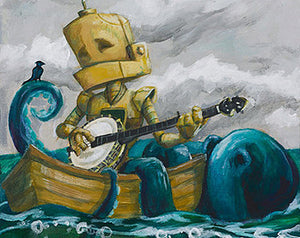 Octo Banjo Bot -Robots in Rowboats by Lauren Briere + Paper Print