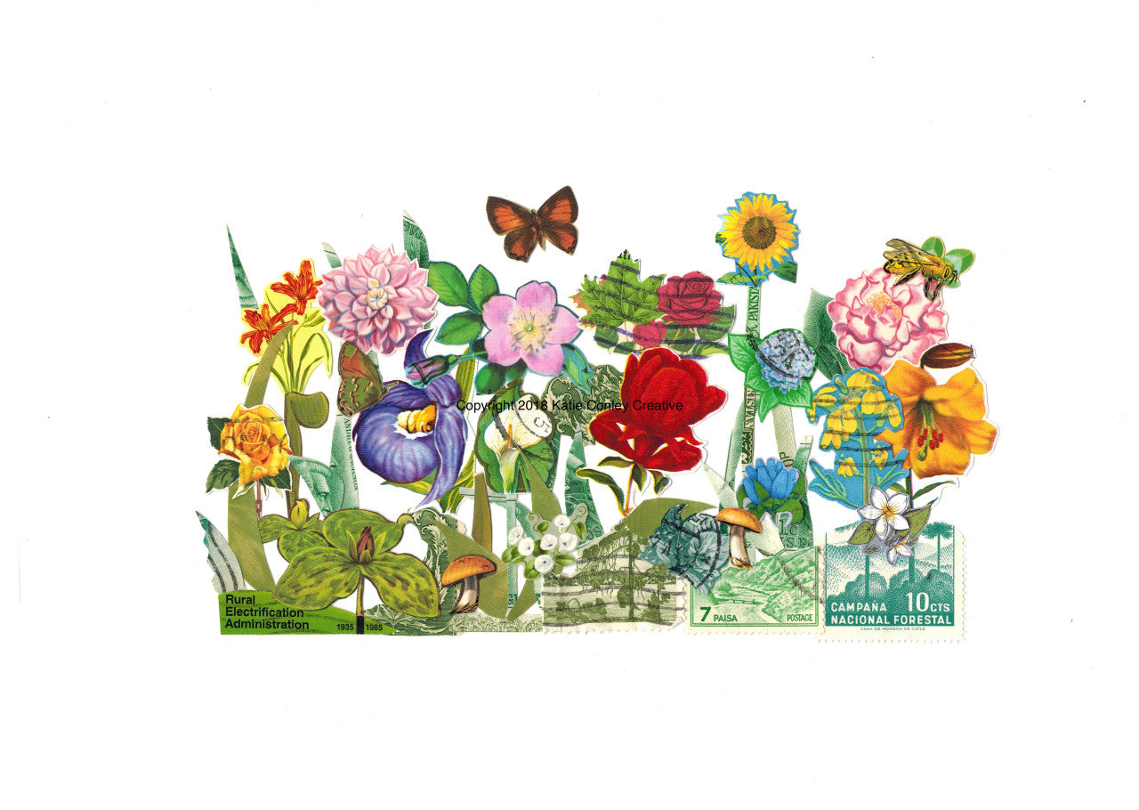 Flower Garden - Postage Stamp Collage Print by Katie Conley