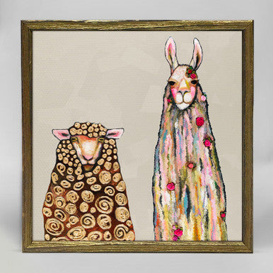 Llama Loves Sheep Mini Framed Canvas Print by Eli Halpin