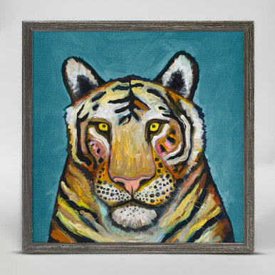 Tiger on Cerulean Mini Framed Canvas Print by Eli Halpin