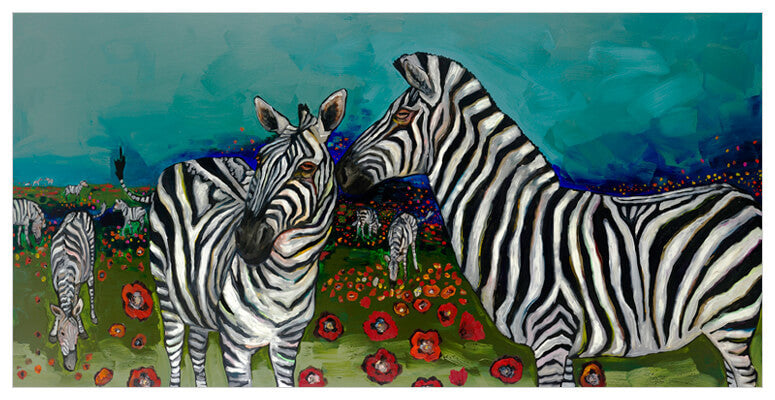 Poppy Field of Zebras Canvas Print by Eli Halpin