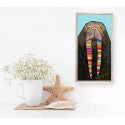 Funky and fun- life's a party at the beach with this wise guy. Eli Halpin's unique playfulness with the animal kingdom is celebrated in colorful style with our walrus mini canvas finished with a rustic white frame.
